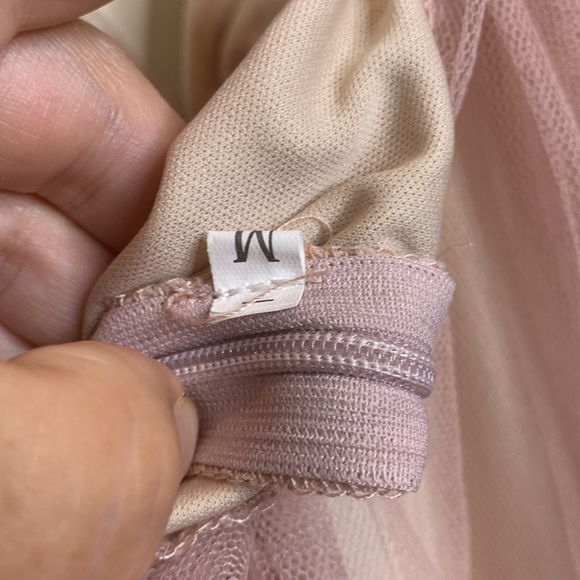 Dusty Rose Plunge Front Backless Tulle Train Floral Applique Gown Slip Dress M - Picture 13 of 16